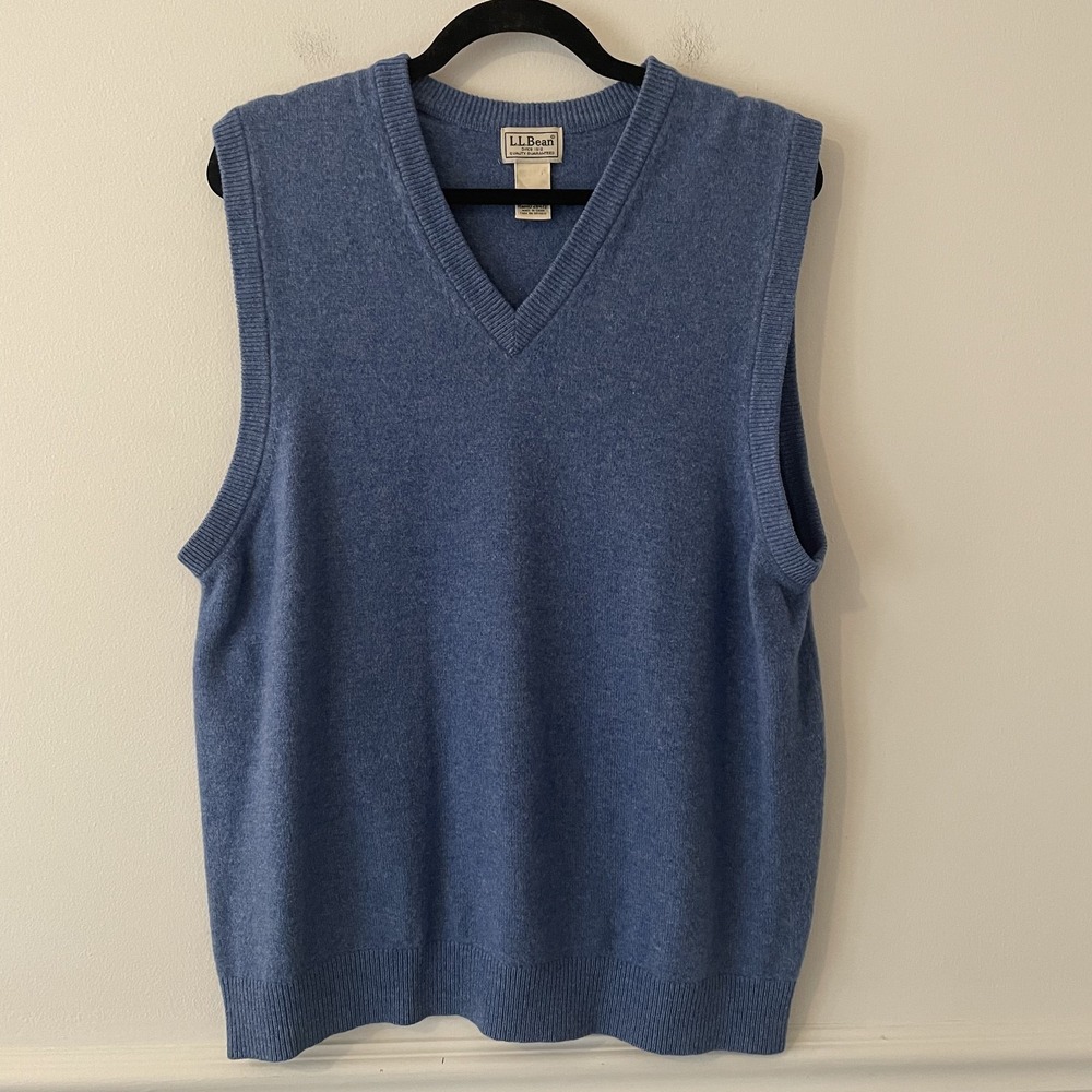 LL Bean Mens‎ XL 100% Lambs Wool Pullover Vest Blue Quiet Luxury Preppy Layering